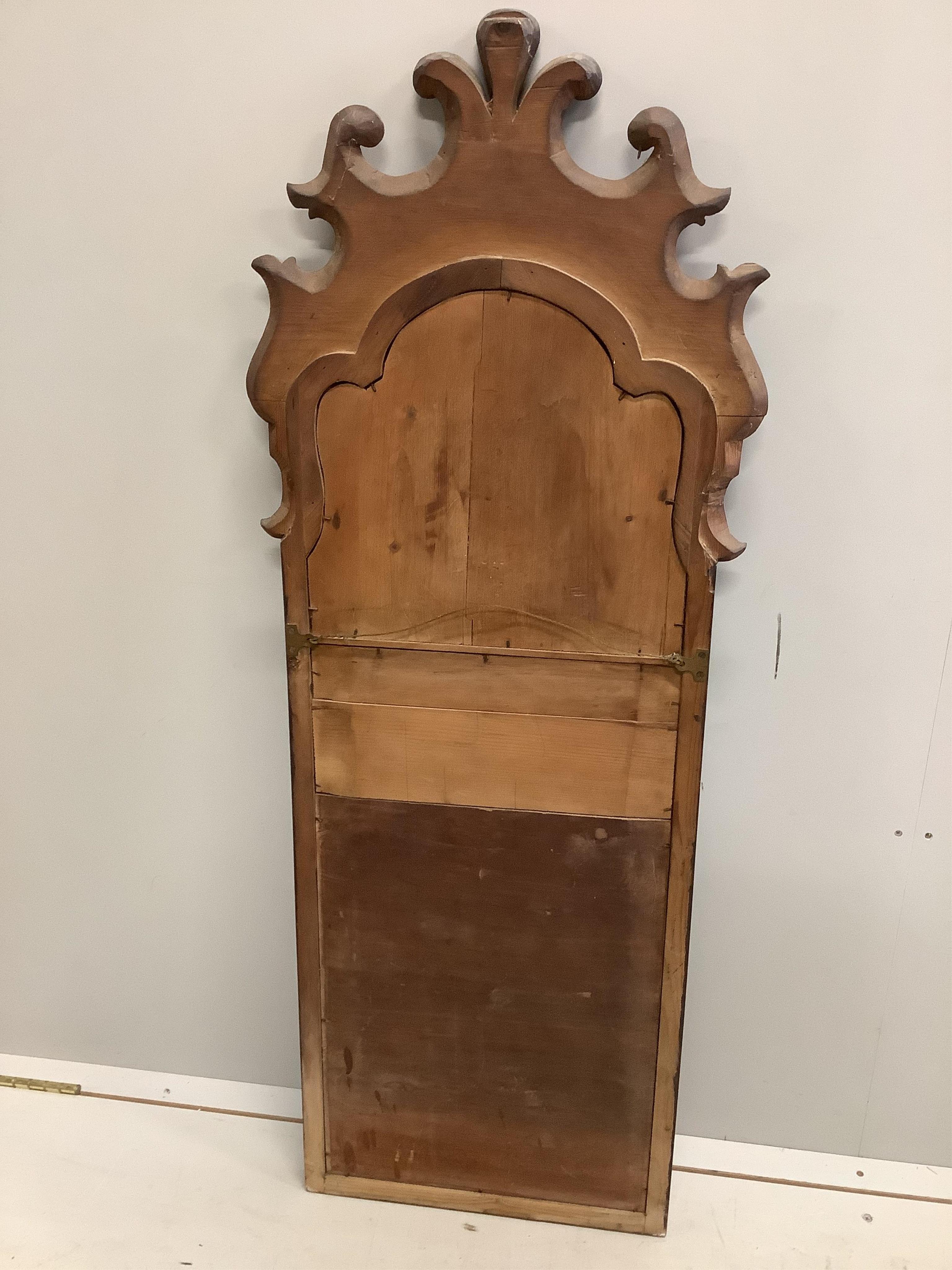 A Queen Anne Revival walnut trumeau type wall mirror, width 44cm, height 120cm. Condition - fair to good